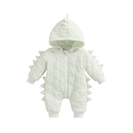 

Infant Baby Boy Girl Dinosaur Jumpsuit Solid Color Zipper Newborn Long Sleeve Hoodie Winter Romper