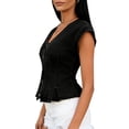 thumbnail image 4 of Women's Denim Vest Trendy Cap Sleeve V Neck Button Down Jean Vest Tops for Summer Crop Waistcoat Black, 4 of 4
