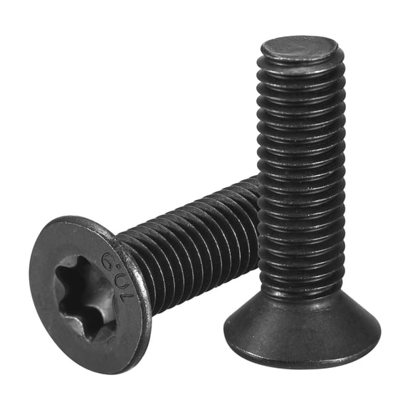 M10-1.5 x 35mm Flat Torx Head Machine Screws, 10 Pack 10.9 Grade Carbon Steel Flat Countersunk Torx Anti Theft Machine Screws, Black Oxide Finish, Full Thread, Torx Drive
