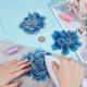 thumbnail image 3 of 3 parches bordados florales de peonía en 3 estilos, color azul aciano, para coser, planchar y aplicar con motivos florales., 3 of 6