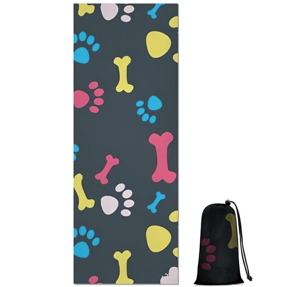 Cool Pet Background Dog Paw Hot Yoga Mat Towel Non Slip for Hot Yoga - Quick-Drying Yoga Mat Cover with 4 Corner Pockets with Travel Bag - Hot Yoga Towel Non Slip Grip Moisture Wicking Sweat 70"x26"