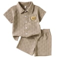 thumbnail image 3 of Toddler Boy Outfits 2 Piece Solid Print Lapel Short Sleeve Button Pocket Shirt Top And Shorts Daily Wear Boys' Clothing Sets Size 3-4 Years, 3 of 9