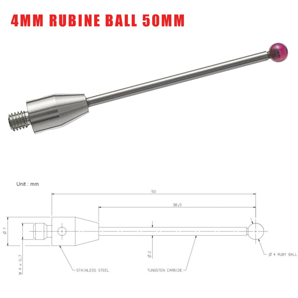 CMM Touch Probe styli M4 Thread 4mm Ruby Ball 50mm Long CMM Stylus A-5003-4799 