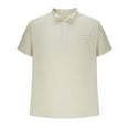 thumbnail image 4 of Kovlvoll Mens Shirts Lightweight Cotton Linen Buttons V Neck Short Sleeve Shirt Summer Casual T-Shirt with Pocket, 4 of 6