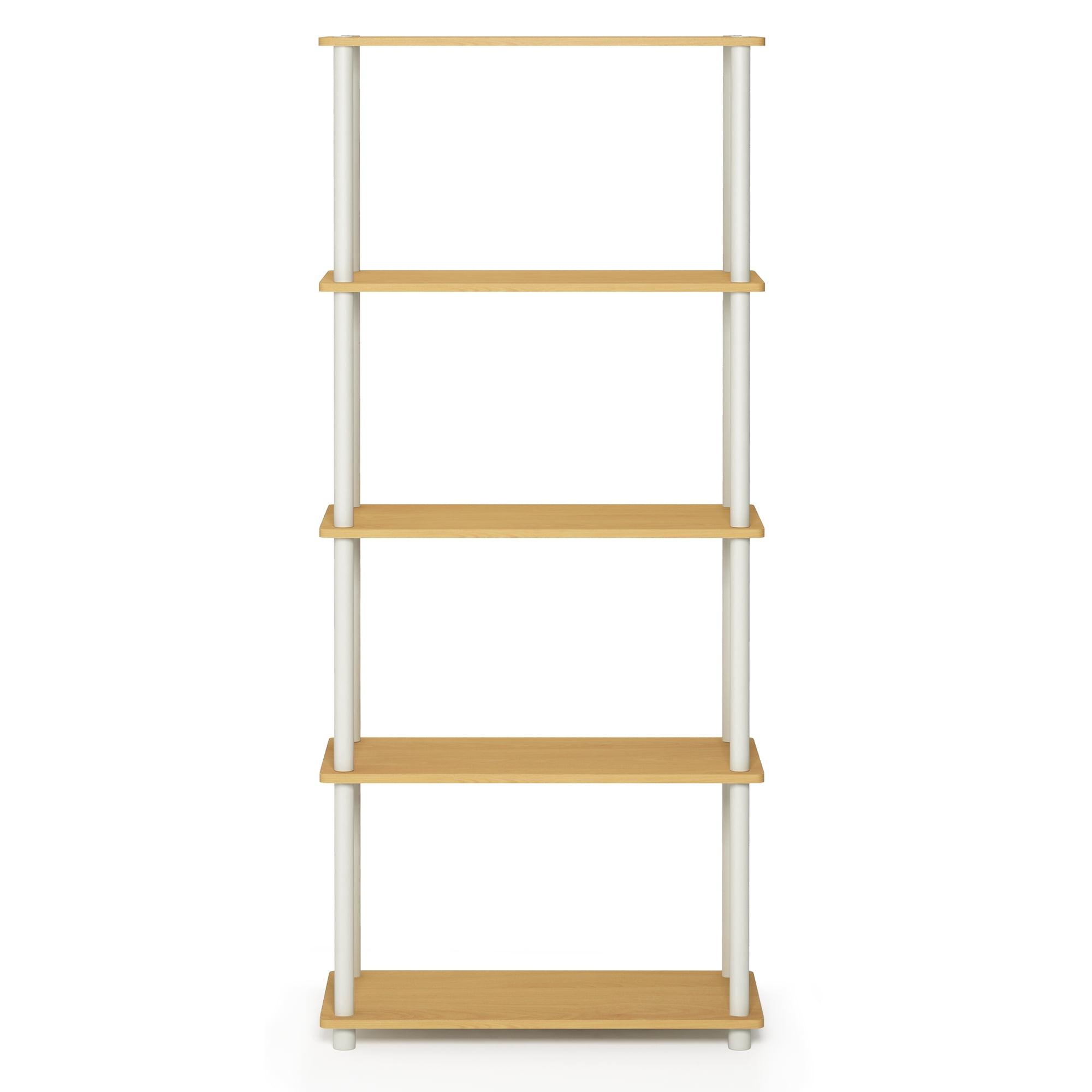 Furinno Rata 5-Tier Industrial Multipurpose Flat Base Shelf Display Rack with Metal Frame, Wide, Marble White