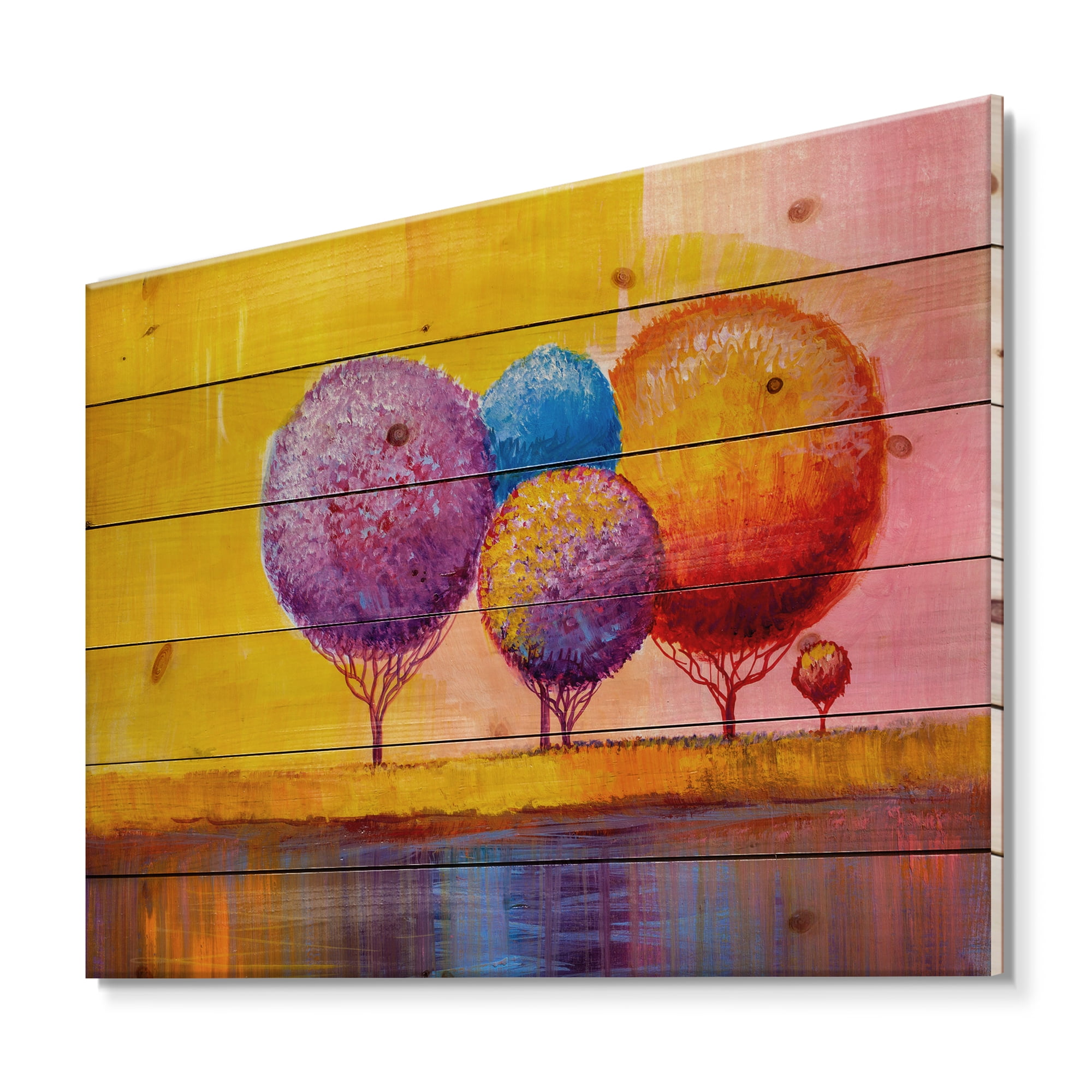 Designart 'Autumn Colorful Fantasy Trees I' Modern Print on Natural Pine Wood