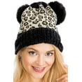 thumbnail image 2 of Women's Knit Hat Winter Leopard Warm Hat Print Fashion Pompom Ball Hat Warm Knit Beanie, Beige Leopard / 2 Black Pom Pom, 2 of 6