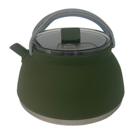

koolsoo Camping Kettle Camp Cook Pot 1.5L Folding Silicone Stainless Steel Cookware Household Travel Kettle Tea Coffee Pot for Hiking Dark Green