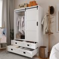 thumbnail image 3 of MDQMD White Wardrobe Closet with 4 Drawers, Large Bedroom Armoires with Sliding Door and Hanging Rod for Bedroom, 3 of 7