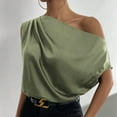 thumbnail image 2 of Afdoent Womens Tops Solid Color Sleeveless Shirt With Irregular Shoulders One Neck Pullover Elegant, 2 of 5