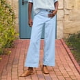thumbnail image 2 of SKSloeg Cropped Pants for Women Cropped Linen Pants High Waisted Flare Wide Leg Capris Work Pants Business Casual Teacher Ankle Pants with Pockets Sky Blue L, 2 of 5