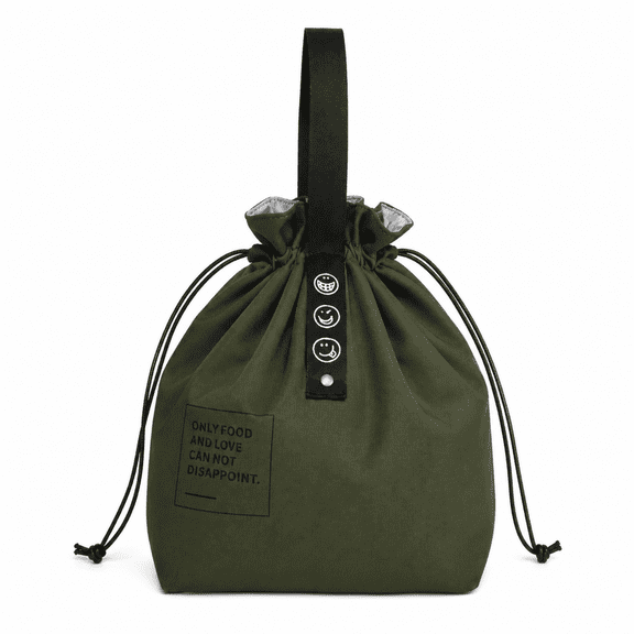 QXWPBV Insulated Canvas Lunch Bag, Drawstring Bento Tote, Olive Green