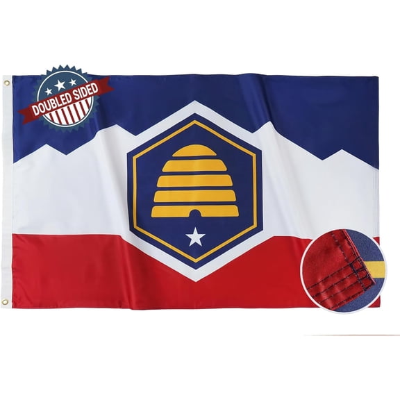 Flagolen New Utah Flag 3x5 FT - Heavy Duty Nylon College Dorm Decor, Beehive State Pride Indoor/Outdoor Banner with Brass Grommets