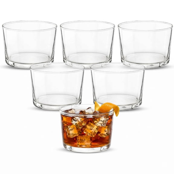 Bormioli Rocco Bodega Mini Tumblers, Set of 6 - 7.5 Oz Clear Tempered Glass Cups for Water, Wine, Juice & Cocktails - Stackable Small Drinking Glassware for Kitchen & Bar Use