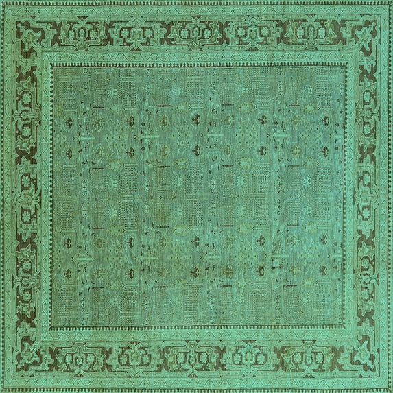 Ahgly Company Indoor Square Oriental Turquoise Blue Industrial Area Rugs, 6' Square