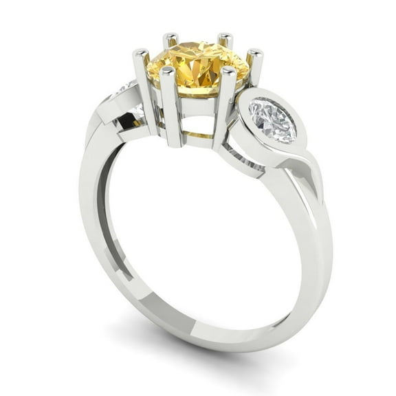 1.72 ct Round Cut Yellow Moissanite Three-Stone Engagement Ring for Women in 18K White Gold
