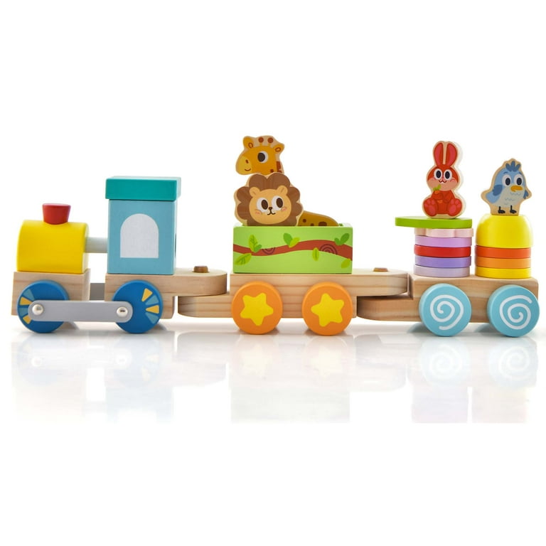 Costway Wooden Stackable Train Set Kids Educational Fun Cars with