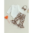 thumbnail image 4 of Wassery Baby Girls Fall Clothes Long Sleeves Letter Print Romper Football Flared Pants Headband 3 6 12 18 Months Infant 3 Pieces Pants Outfits, 4 of 8