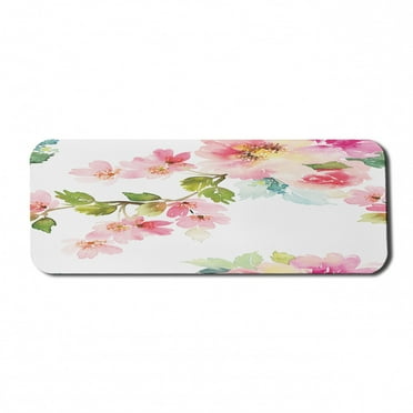 Floral Computer Mouse Pad, Romantic Spring Garden Flowers Blooming on Branches Innocent Delicate Nature Theme, Rectangle Non-Slip Rubber Mousepad Large, 31" x 12", Multicolor, by Ambesonne