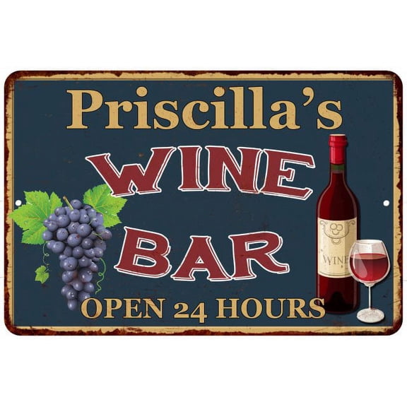Priscilla's Green Wine Bar Sign Wall Decor 8 x 12 High Gloss Metal 208120043961