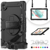Dteck Heavy Case for Samsung Galaxy Tab A8 10.5 inch 2022 Tablet SM-X200/X205/207 with Built-in Screen Protector, Rugged Shockproof Kickstand Case with Shoulder Strap / Rotate Hand Strap,Black