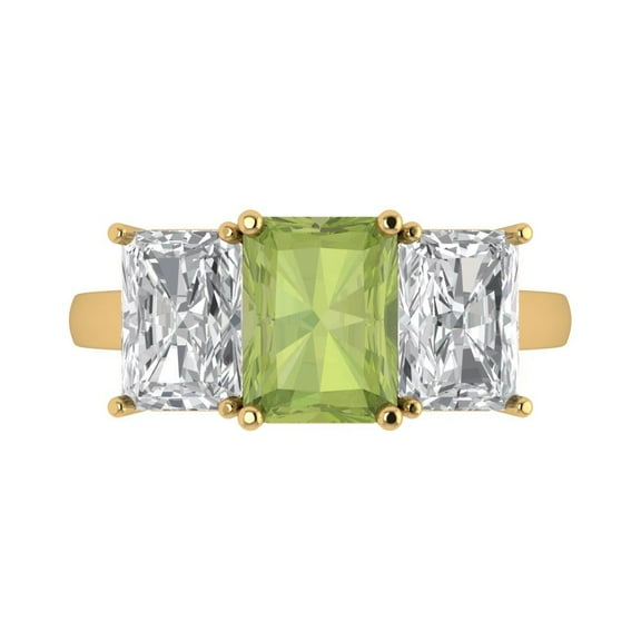 Three-Stone Engagement Ring for Women - 4ct Natural Peridot in 14K Yellow Gold Promise Ring