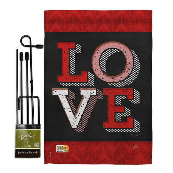 Breeze Decor BD-VA-GS-101059-IP-BO-D-US18-SB 13 x 18.5 in. Red Love Spring Valentines Impressions Decorative Vertical Double Sided Garden Flag Set with Banner Pole