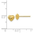 thumbnail image 3 of Real 14kt Yellow Gold Diamond Cut Puffed Heart Post Earrings; for Adults and Teens; for Women and Men, 3 of 3