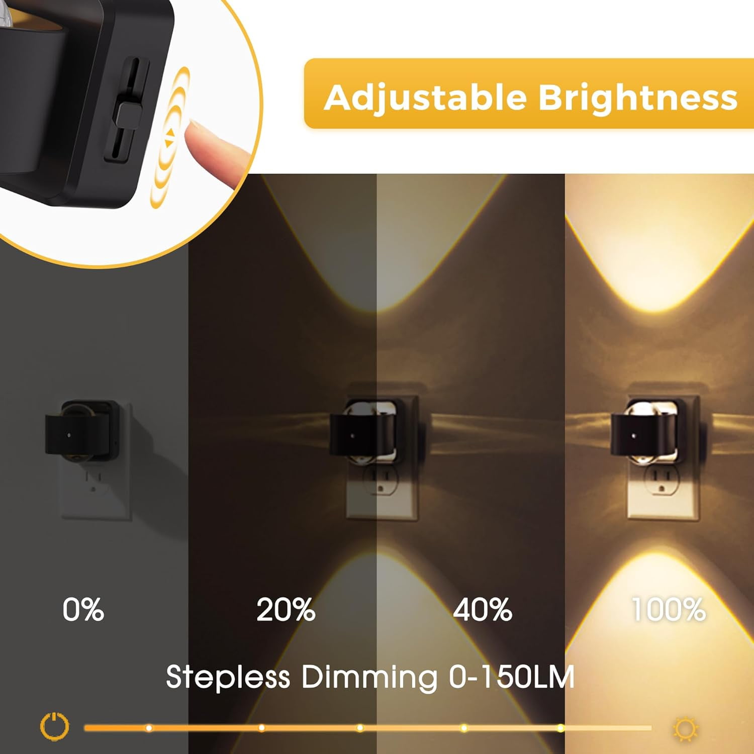 Night Light Projector, Night Lights Plug into Wall, Dusk to Dawn Sensor, 180°Rotating Nightlight for Kids, 0-150LM Dimmable Soft White Ambient Lighting for Bathroom, Decor, Gifts, 2 Pack
