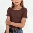 thumbnail image 2 of CAICJ98 Girls Ribbed Shirts Short Sleeve Crewneck Stretchy Tshirts Casual Summer Basic Solid Color Tees Tops Kids (Coffee,11-12 Years), 2 of 4