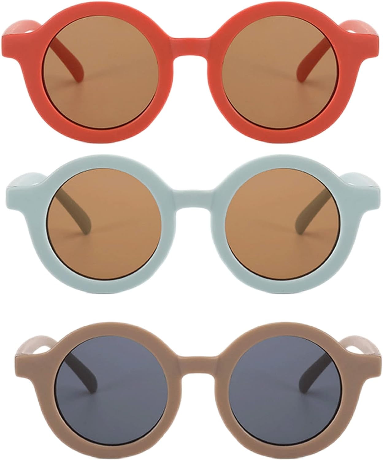 HSHDLDF Lot de 3 Mignonnes Lunettes de Soleil Rondes pour Enfants Filles Garçons - UV400 Protection de Soleil Gafas pour Âges 1-9 Lunettes de Soleil pour Tout-Petits Bébés 7006