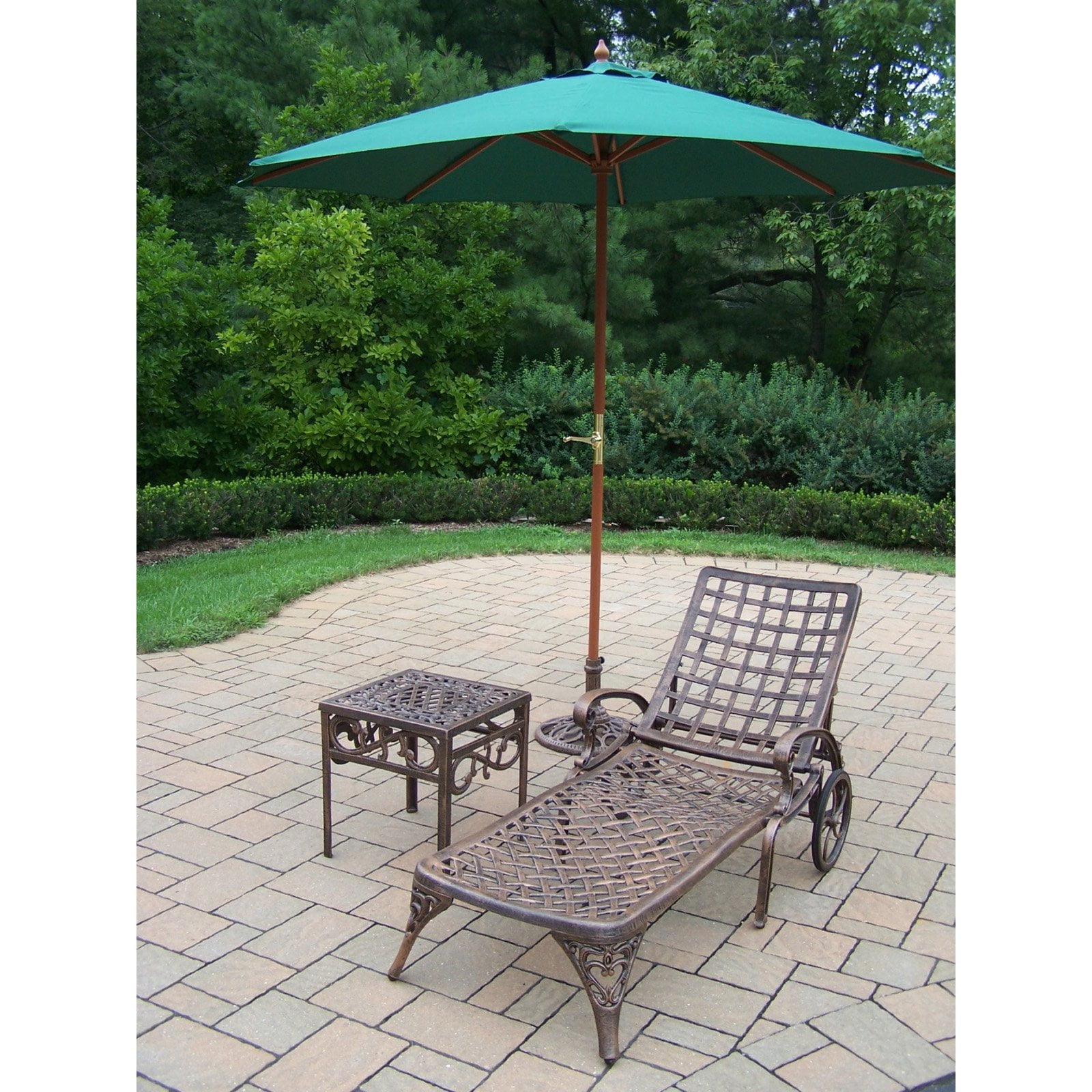 Oakland Living Elite Cast Aluminum Chaise Lounge Set with Umbrella and