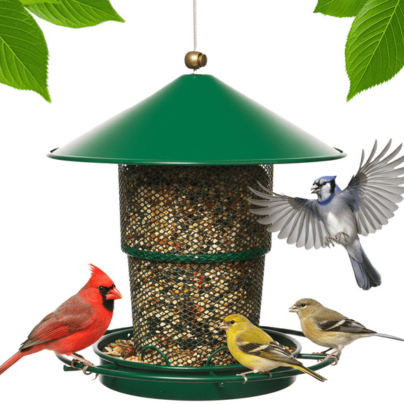 Petbank Metal Bird Feeder for Outside Hanging, Retractable Squirrel Proof 5lb Capacity Bird Feeders, for Outdoors Hanging Garden Yard, Green