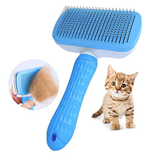 Cat Grooming Brush, Self Cleaning Slicker Comb Brushes for Dogs Cats Pet Grooming Brush Tool Gently Removes Loose Undercoat, Mats Tangled Hair Slicker Brush for Pet Massage-Self Cleaning (Thin Needle)