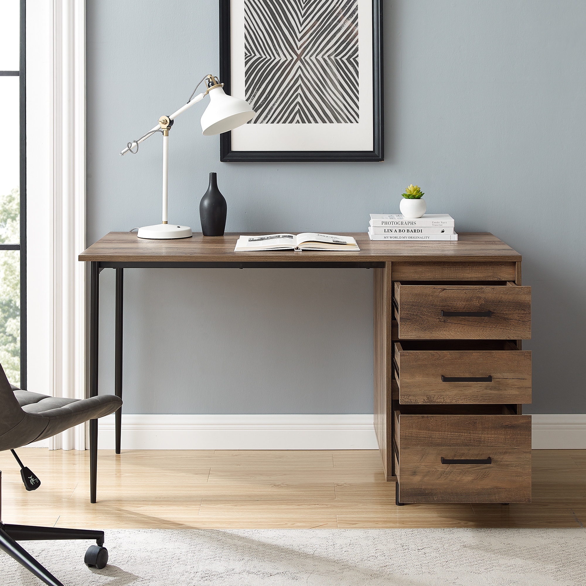 Manor Park Urban Industrial Storage Writing Desk, Reclaimed Barnwood