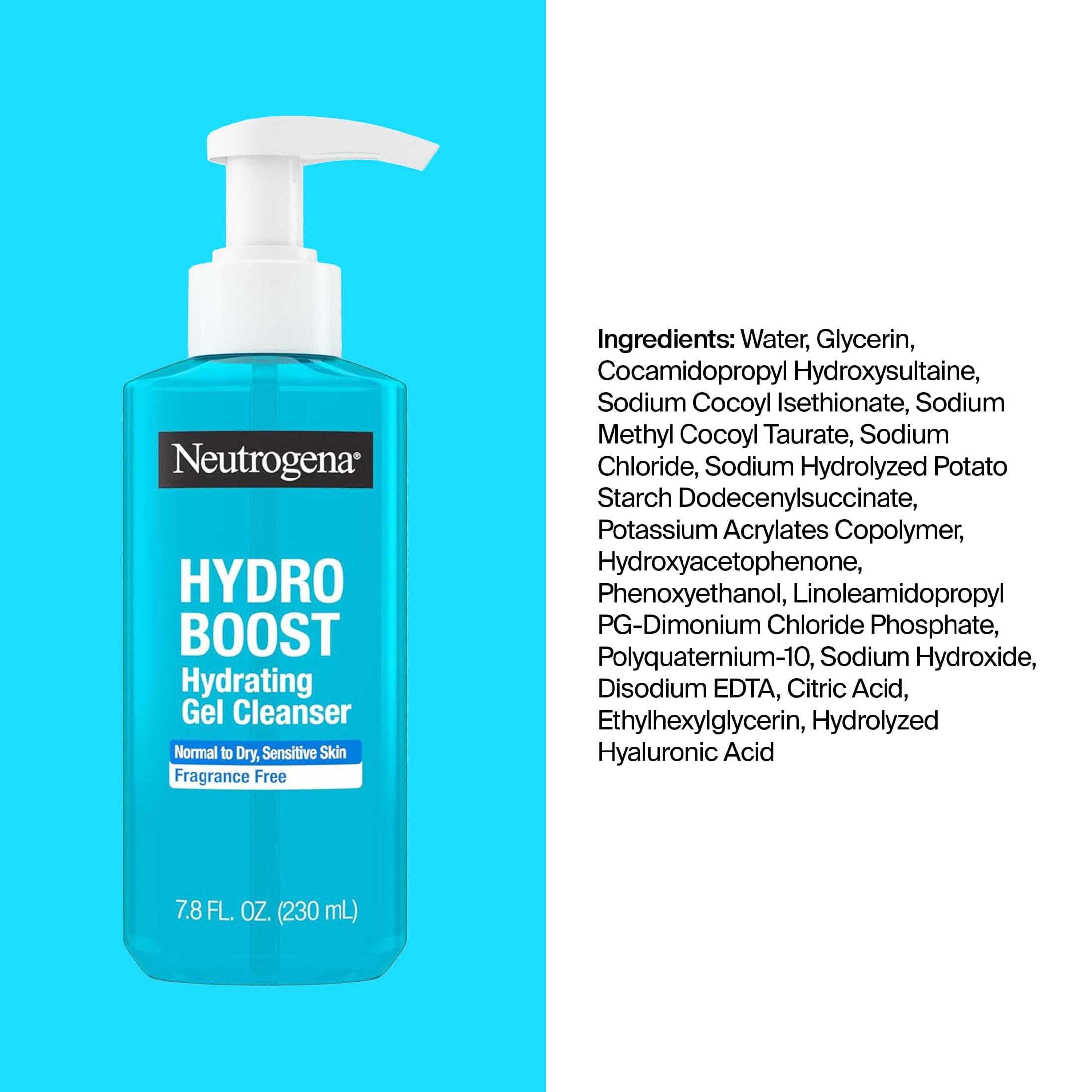 Neutrogena Hydro Boost Fragrance Free Hydrating Gel Cleanser, 7.8 fl oz