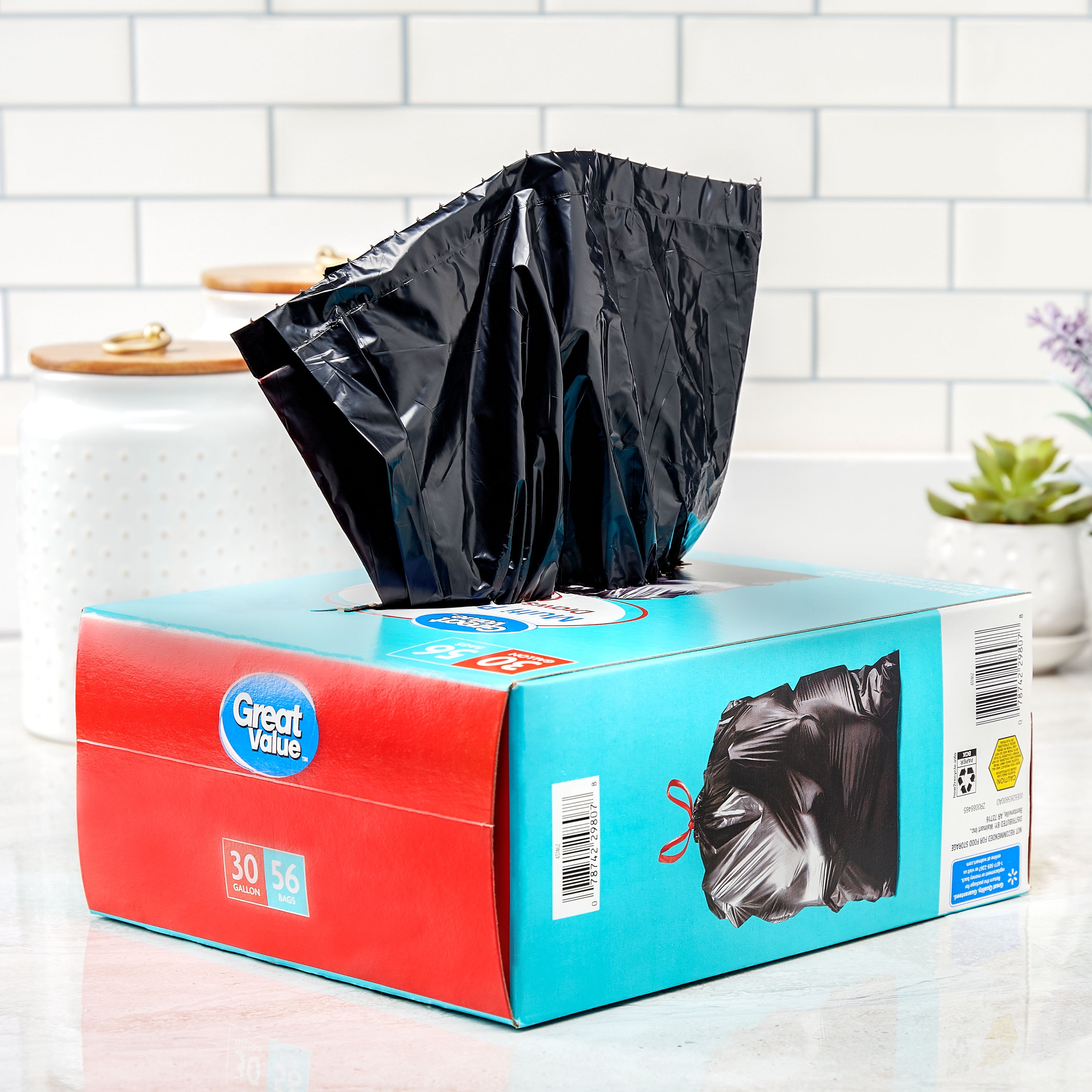 Great Value Multipurpose Drawstring Trash Bags, 30 Gallon, 56 Count