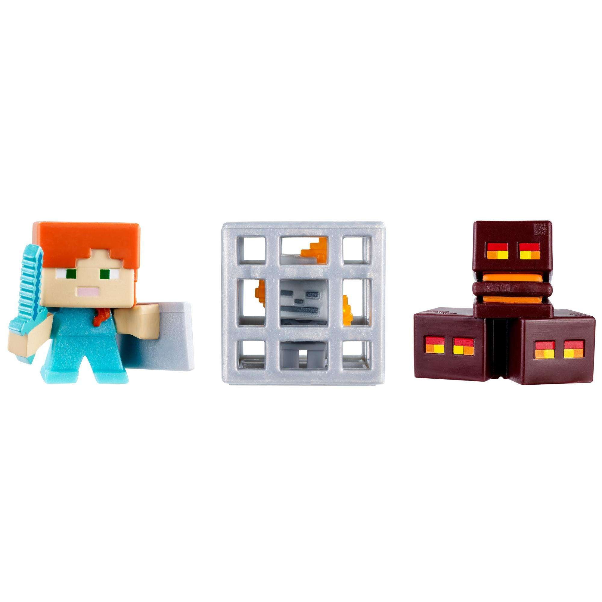 Minecraft Mini Figures 3-Pack - Magma Cubes, Alex with Shield, Skeleton in Cage - Walmart.com