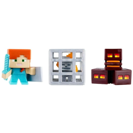 Minecraft Mini Figures 3-Pack - Magma Cubes, Alex with Shield, Skeleton in
