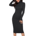 thumbnail image 3 of Women Turtleneck Ribbed Long Sleeve Knit Sweater Dress Basic Solid Color Elastic Slim Fitting Soft Warm for Party Date Black L, 3 of 6