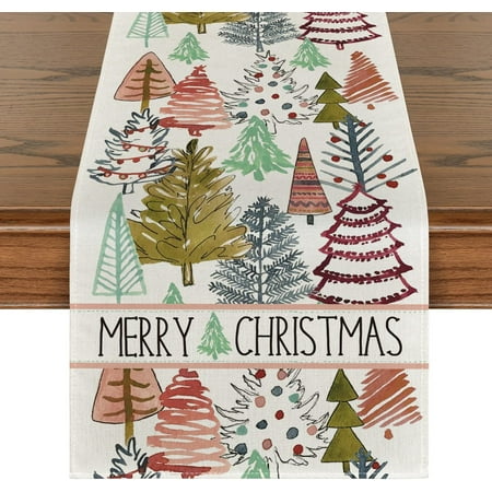 

Xmas Trees Lamp Boho Merry Christmas Table Runner Seasonal Winter Holiday Kitchen Dining Table Decoration for Outdoor Home Party 13x72 Inch