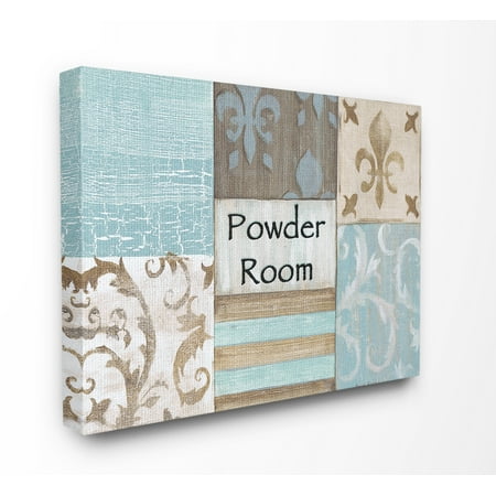 Blue Stretched Canvas Wall Art (The Stupell Home Decor Collection Fleur de Lis Powder Room Blue, Brown and Beige Bathroom XXL Stretched Canvas Wall Art, 30 x 1.5 x)