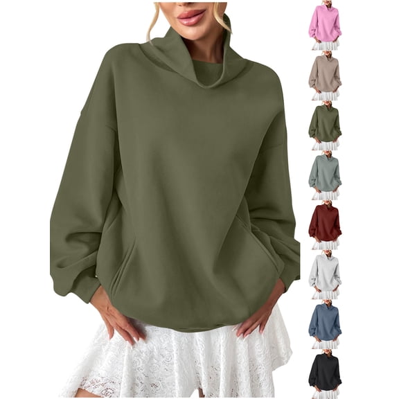 Chiccall Women's Oversized Turtleneck Sweatshirt Loose Comfy Long Sleeve Shirts for Women Fall Fashion Pullover Tops