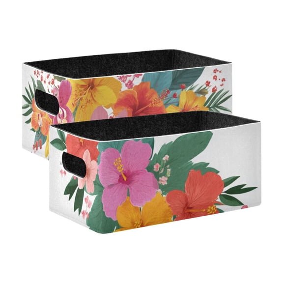 2 Pack Living Room Bed Room Felt Storage Baskets Boxes Foldable Organizer With Handles Flowers Garland the Bright Colors Of The Flowers