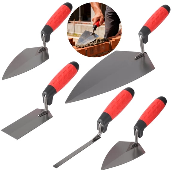6 Pcs Masonry Hand Tool Set with Ergonomic Handle, Including Pointing, Brick, Tuck, Margin Trowels, Carbon Steel Concrete Tools for Professional Bricklayers, DIY Enthusiasts