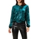 thumbnail image 5 of Chaqueta bomber de mujer INSPIRE CHIC con lentejuelas, cierre de cremallera y bolsillos ocultos, color azul lago, 5 of 6