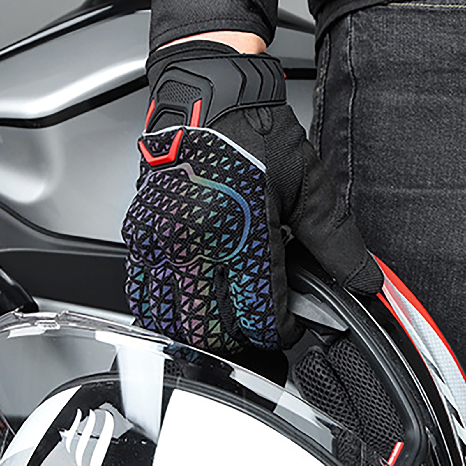 Clearance Sale!Highly Reflective Motorcycle Gloves Womens Riding Gloves Motorcycle Cushioned Tpu Casing Summer,Red Hand Protection Equipment 25*20*6