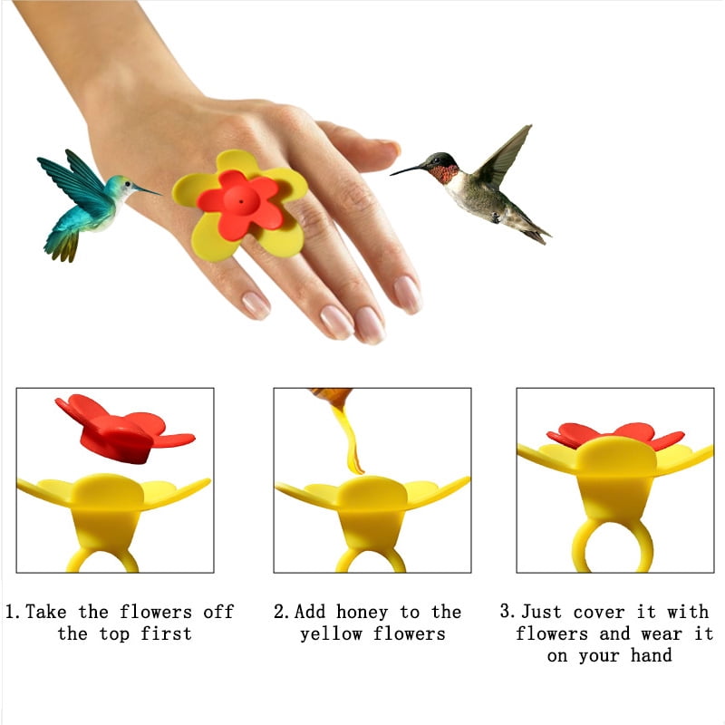 6-Piece Colorful Flower - Shaped Hummingbird Feeder Ring, Wearable Bird Attractor for Outdoor/Indoor