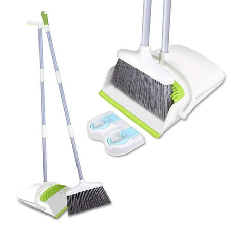 Broom and Dustpan Set with Long Extendable Handle-Wisp and Pet Hair Cleaning,Ideal Kitchen, Home Ourdoor Lobby Upright Broom and Dust pan Combo with Holder (Best Broom For Hair)
