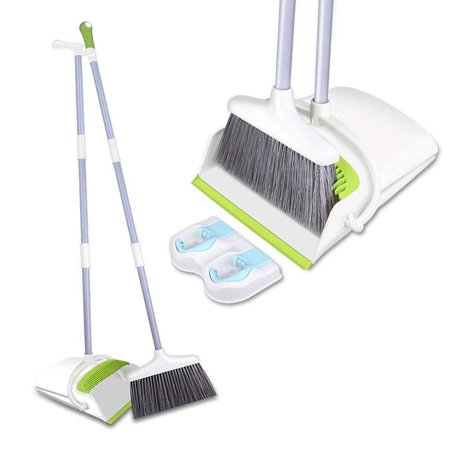 Broom and Dustpan Set with Long Extendable Handle-Wisp and Pet Hair Cleaning,Ideal Kitchen, Home Ourdoor Lobby Upright Broom and Dust pan Combo with Holder (Best Broom For Pet Hair)